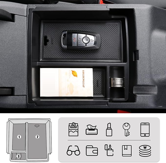 Mabett Center Console Organizer Tray for Ford Bronco Accessories 2024 2023 2022 2021, Armrest Storage Insert Box fit Bronco 2/4 Door with Non-Slip Mat（Not fits 2025 version）