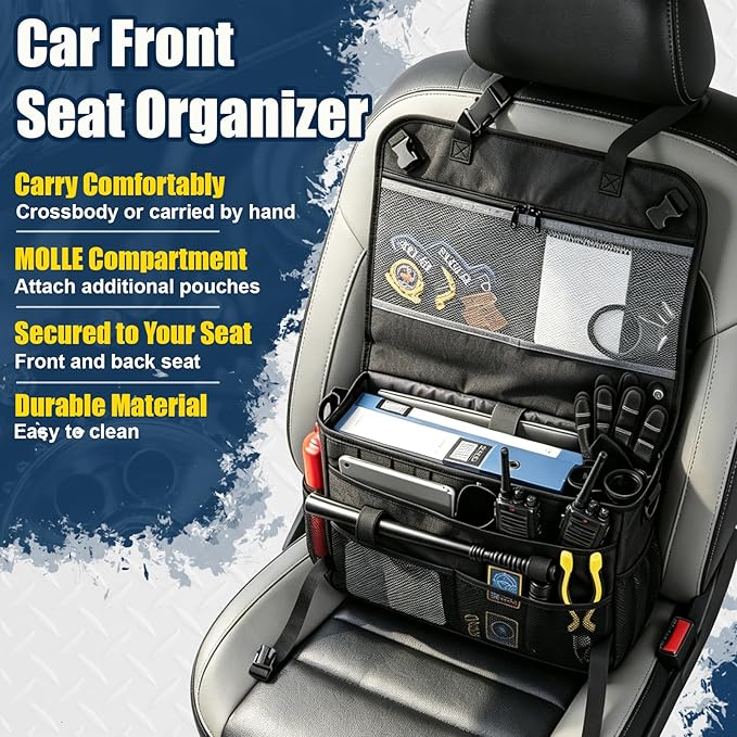 GDNasist Patrol Bag Law Enforcement, Car Front Seat Organizer, Police Duty Bag for Police Gear with 15.6" Laptop Storage, Molle Webbing, Multiple Compartment, Adjustable Straps