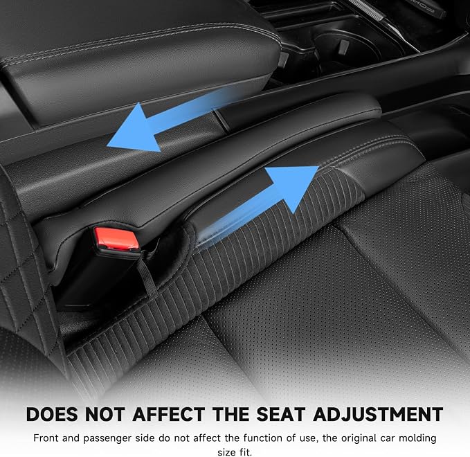 Car Seat Gap Filler, 2 Pack Leather Universal Gap Stopper for Car Truck SUV to Block The Gap Between Seat and Console Organizer Stop Things from Dropping, Black