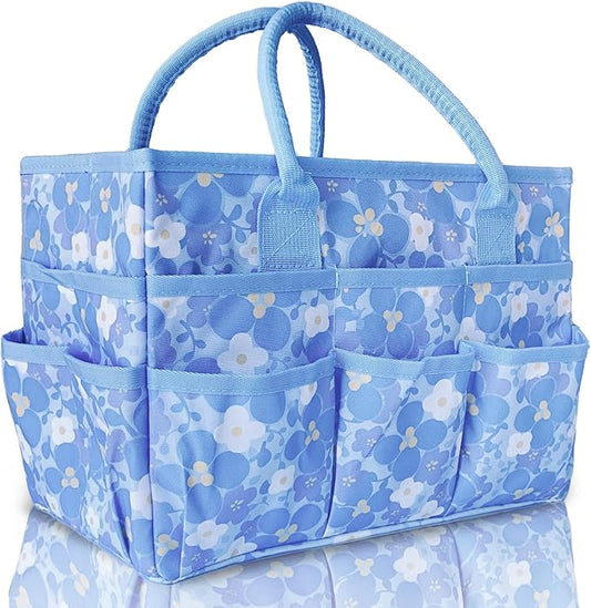Cupohus Craft Organizer Tote Bag – Art Organizer, Craft Caddy with Multiple Pockets, Large Capacity Supply Storage Bag for Sewing, Knitting, Painting, and Travel（Blue Print）