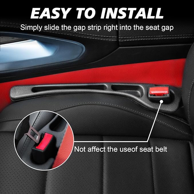 Car Seat Gap Filler 2 Pack, Built-in Storage Slot & Seat Belt Pass-Through Design, No-Readjust Gap Blocker Organizer for SUV Truck Sedan, Universal Fit Car Interior Accessories-487