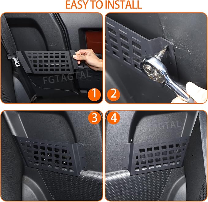 Rear Door Storage Pockets Compatible with Toyota FJ Cruiser 2007-2021, Rear Seat Molle Panel Metal Back Door Side Organizer Storage Box Expansion Accessories, 2PCS