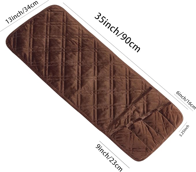 Brilliant Sunshine Chocolate Velvet Couch Armrest Organizer, Non Slip Armchair Caddy for Sofa Recliner, Washable Remote Control Holder, Storage for Magazine, Tablet, Phone, iPad (35"×13")