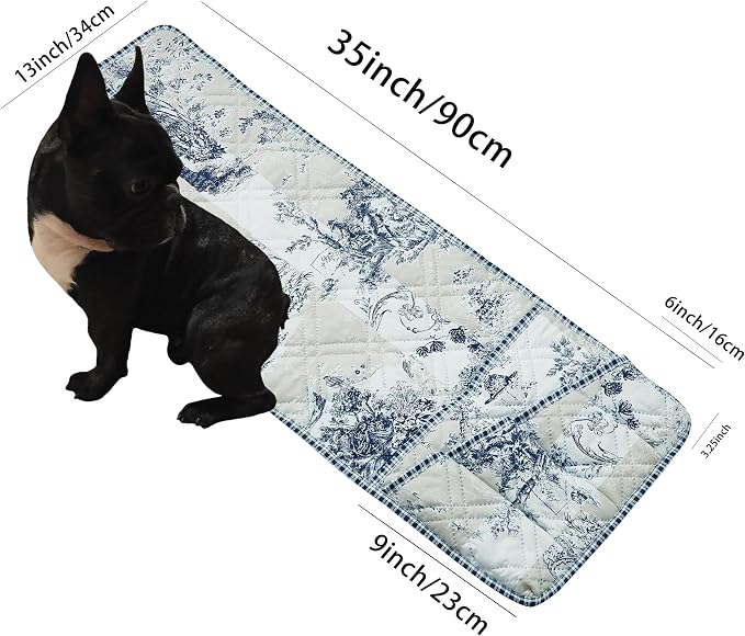 Brilliant Sunshine Blue Toile in Beige Ivory Patches Couch Armrest Organizer, Non Slip Armchair Caddy for Sofa Recliner, Washable Remote Control Holder, Storage for Magazine, Phone, iPad (35"×13")