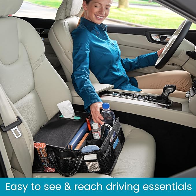 High Road SeatStash Car Front Seat Organizer for Driver and Office Storage with Tissue Holder and Divided Multipurpose Compartments