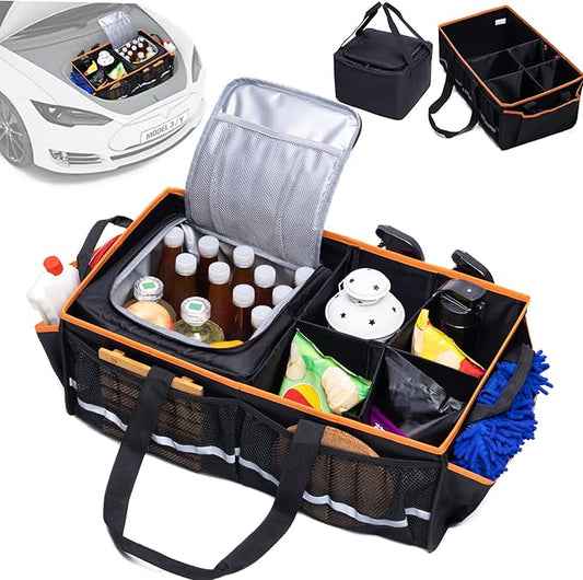 Rifachua Car Front Trunk Organizer with Cooler Bag Compatible with Tesla Model Y Model 3 2020-2026, Foldable Grocery Frunk Storage Bag Collapsible for Car SUV with Multi Compartment，Black