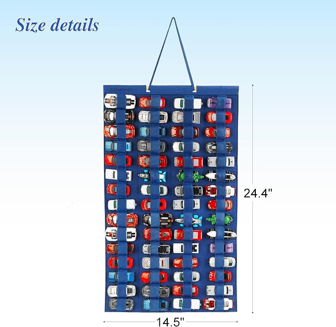 Hanging Storage Organizer for Toy Cars Felt Display Case Hold Up 60 Toy Cars (Without Accessories)(Blue)