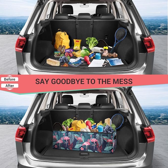 MIU COLOR Trunk Organizer, Car Trunk Organizer, Non-Slip Bottom, Sturdy Storage Organizer for SUV, Sedans, Van, Jeep, Grocery, Large 3 Compartments Car Organizer for Women, Flamingo 31.9"×12.6"×10.6"