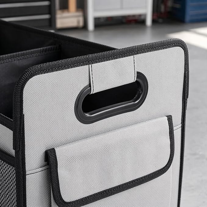 Car Trunk Organizer Basket with Front & Side Pockets | Foldable Waterproof Oxford Cloth for SUV & Truck | Durable Large Capacity Storage Box with Velcro Dividers & Secure Buckles（Grey）