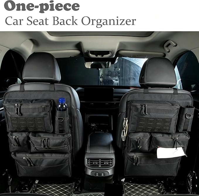 6 Pack Tactical Molle Car Seat Back Organizer - Tactical Vehicle Panel Organizer with 5 Detachable Molle Pouch,US Flag Patch and Keychain,Great Trunk Accessories for Man