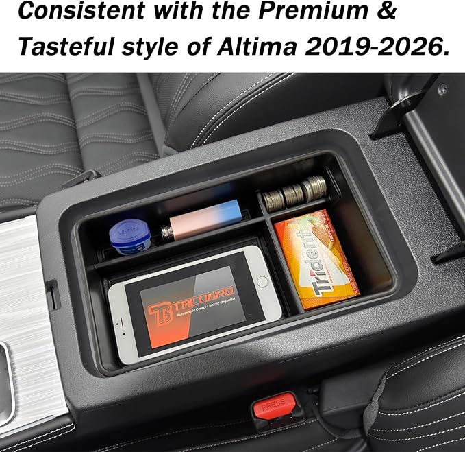 Center Console Organizer Compatible with Nissan Altima 2019 2021 2022 2023 2024 2025 2026 Accessories, Armrest Insert Tray with Coin Holder Keep Organized with Rubber Pad Black