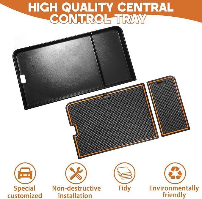 Center Console Organizer Tray for Ford F150 2021-2024/Lightning XLT 2022-2024 Interior Accessories Hidden Insert Storage Box with USB Hole Fit Front Shifter Open Pocket (Orange)