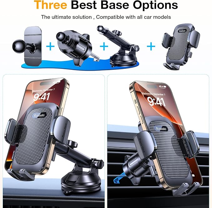 Romuto Phone Holders for Your Car Phone Holder Mount【Super Suction】Cell Phone Holder for Car Accessories for Women Men【360° Adjustable】Suction Phone Mount for Car, Window, Bathroom for iPhone Samsung