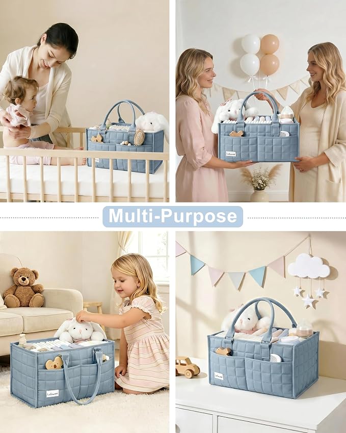 Baby Diaper Caddy Organizer, Portable Nursery Storage Basket with Handle for Newborn Boy or Girl, Gift for Baby Shower Essentials, Registry Must Have Bag, Caddie Car Organizer, Blue