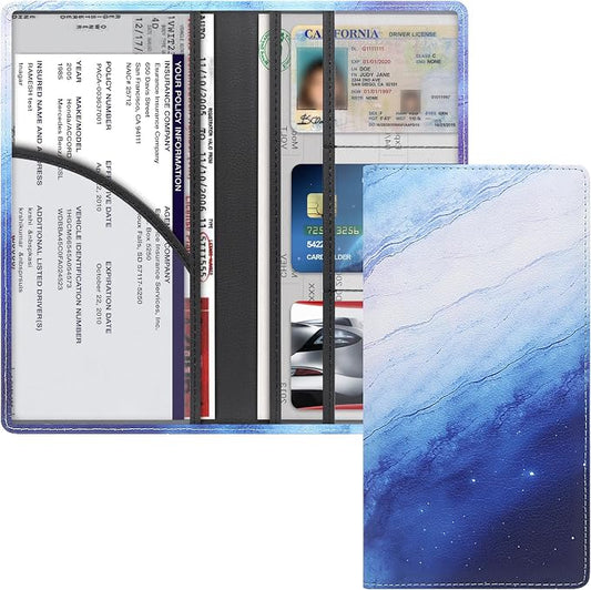 LumiMokki Premium Car Registration & Insurance Card Holder with Magnetic Shut, Vehicle Glove Box Car Organizer - For Documents, Cards, License (Marble)