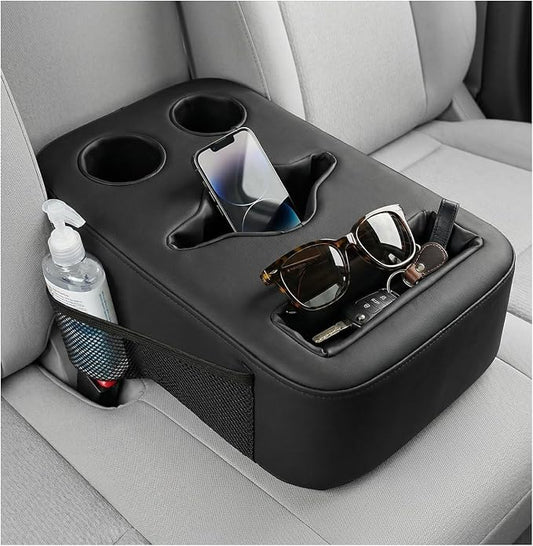 Car Cup Holder, Waterproof Leather Back Seat Drink Holder Expander Tray with Handle, Multifunctional Rear Seat Couch Cup Organizer for Sedans RVs Boats, Car Accessories