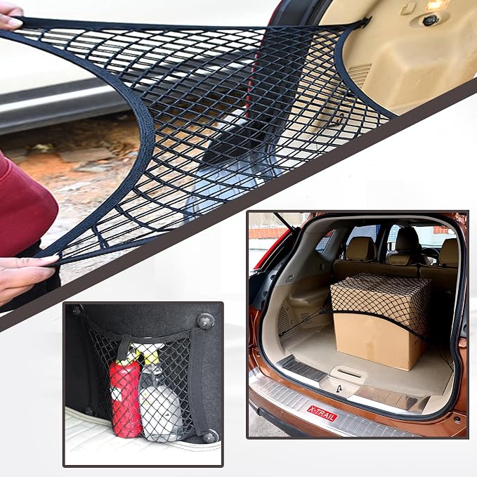 2 Pcs Small Cargo Net, 21.6 ×9.8in Car Storage Net Pocket Automotive Cargo Nets Stretchable Cargo Net Storage Mesh Net with 8 Mounting Screws and Hooks Cargo Netting for SUV Car Truck