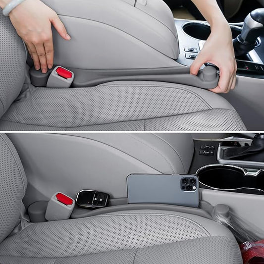 Car Seat Gap Filler Set of 2, 3IN1 Seat Side Gap Filler Plug with Storage Slot & Hook Function, Soft Foam Universal Fit Car SUV Truck Fill Gap Between Seats Console Organizer（Narrow Carbon Gray）