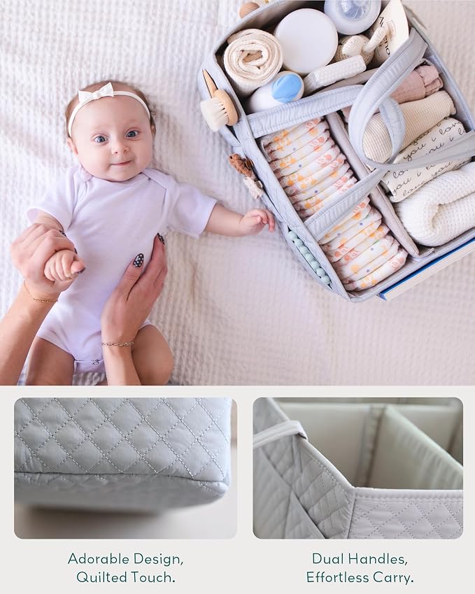 Lily Miles Baby Diaper Caddy Organizer, Nursery Storage Tote for Newborn Essentials and Diaper Change Station, Gift for Baby Shower and Registry Must-Have (Heather Gray)