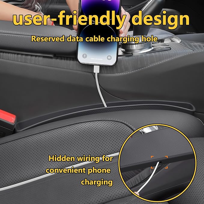 2PCS Universal Car Seat Gap Filler, Durable & Easy Install, No-Drop Seat Side Gap Seam Filler Organizer to Fill the Gap Space Between the Console and Seats, with Phone Holder for Car, SUV, Truck