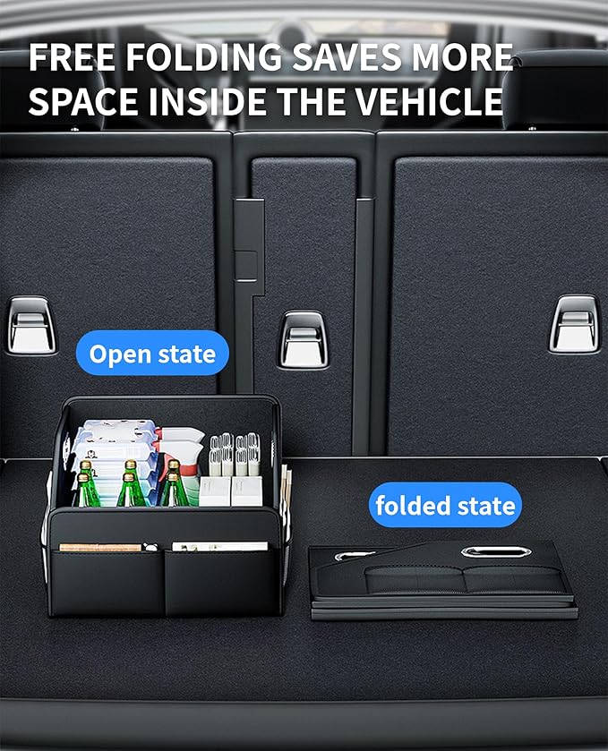 Car Storage Organizer, Foldable with Removable Dividers, PU Leather Seat Organizer with Metal Handle, Non-Slip Stable Design, Passenger Front Seat Storage for Back Seat & Floor, 12.6 Inches
