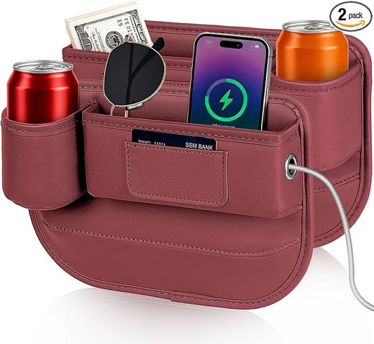 Kwak's Car Seat Gap Filler Organizer 2pcs – Fits 0.2“–1.2” Seat Gaps, Premium PU Leather Seat Gap Plug for Car SUV Truck, Stops Phone/Keys from Dropping, Extra Cup Holder for Car (Red)