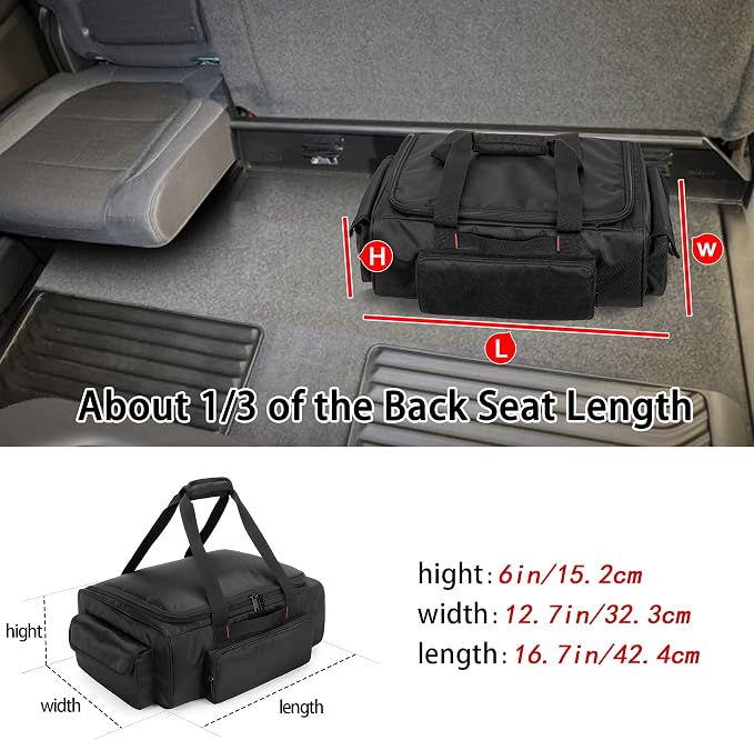 samdew Underseat Storage Bag Fit for SuperCrew Cab, Truck Under Seat Organizer with 1 Detachable Inner Divider & Anti-Slip Bottom for Full Size Trucks, Black