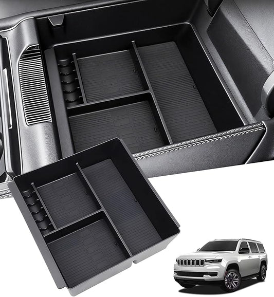 Center Console Organizer Tray Storage Box for Jeep Wagoneer/L & Jeep Grand Wagoneer/L 2022-2026 (Only without Cool Box & Not Fit Wagoneer S), Interior Accessories Armrest Insert Tray, Black