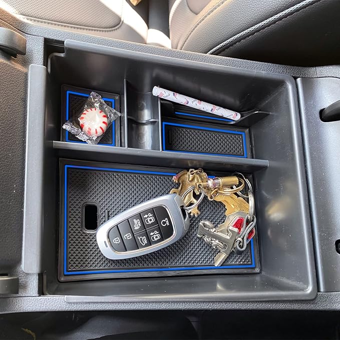 CDEFG Center Console Organizer Tray for 2022 2023 2024 Tucson NX4 Limited Interior Accessories Armrest Insert Secondary Storage Box (Blue)