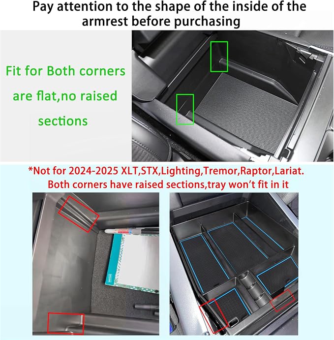 Center Console Organizer Tray for Ford F150 2021 2022 2023 2024 Accessories Interior Secondary Storage Armrest Box Insert Hidden Cubby Drawer (Full Console w/Bucket Seats ONLY) (Blue Trim)
