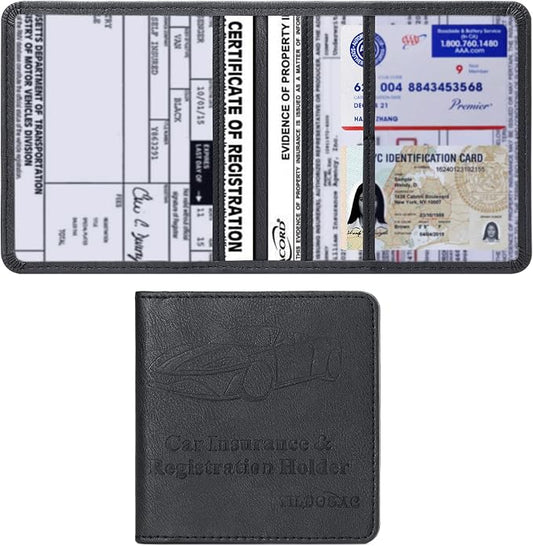 TILDOSAC Car Registration & Insurance Card Holder Leather Auto Glove Box Organizer Document Wallet with Magnetic Shut (Black, Small) | Leather, Auto Glove Box Organizer, Document Wallet, Magnetic Shut