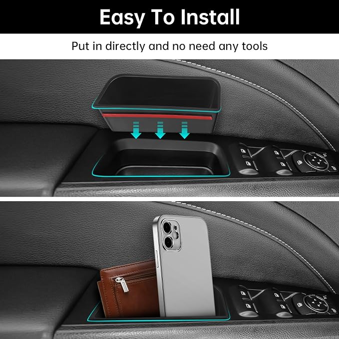 4PCS Door Side Storage Box for Ford Fusion 2013 2014 2015 2016 2017 2018 2019 2020 Front and Rear Accessories Phone Holder Door Grab Handle Pocket Storage Organizer ABS Plastic, Red Mat