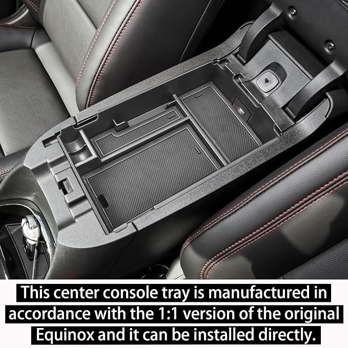 RUNROAD Center Console Organizer Tray Compatible with Chevy Equinox 2018 2019 2020 2021 2022 2023 2024 Accessories, Insert Armrest Tray Secondary Storage Box Coin Holder, Black