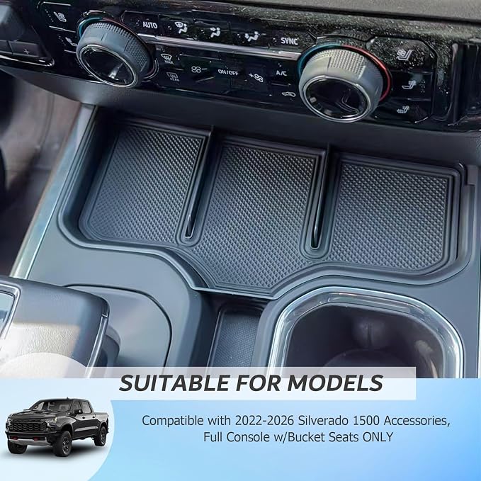 EDBETOS Center Console Organizer Compatible with 2023 2024 2025 2026 Chevy Silverado 1500 Accessories Middle Insert Tray - Full Console w/Bucket Seats ONLY