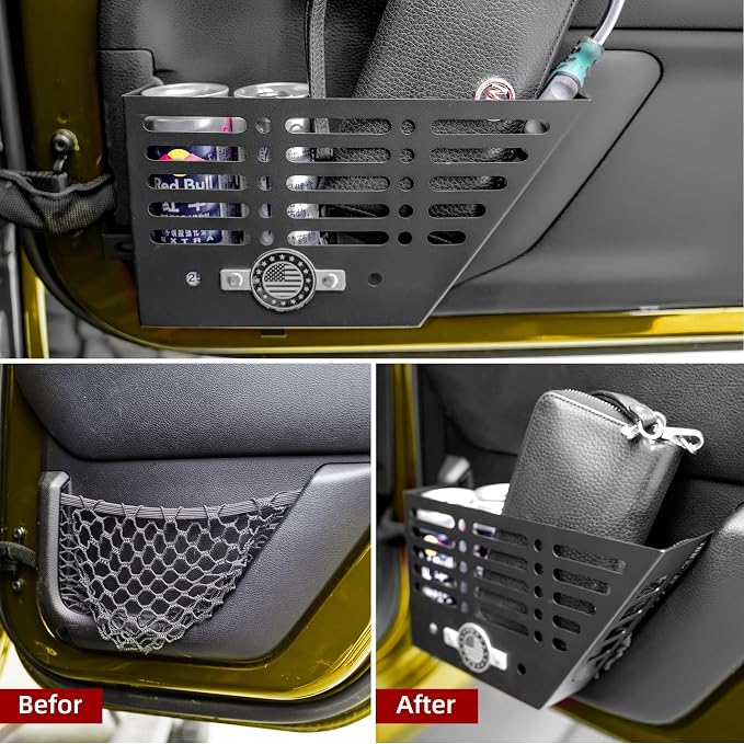 Metal Rear Door Storage Box for Jeep Wrangler JK JKU 4XE 2011-2018 & Gladiator JT 2011-2018 Interior Storage Expansion Door Storage Side Pockets Insert Organizer Accessories (2-Pcs)