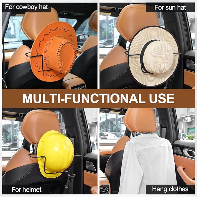 2 Pack Cowboy Hat Holder Rack for Truck SUV,Foldable Car Hat Holder, Car Clothes Hanger Bar Coat Hanger for Truck Seat Accessories, Automotive Seat Back Storage Organizer - Easy to Install