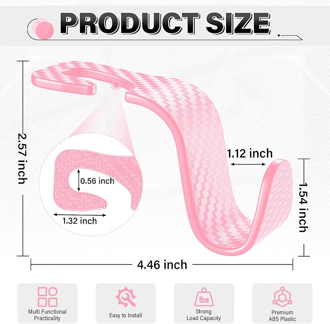 SINGARO Universal 2 Pack Car Seat Headrest Purse Hook, Carbon Fiber Back Seat Hook Storage Organizer Hanger for Purse Handbag Coat, Car Interior Accessories(Pink)