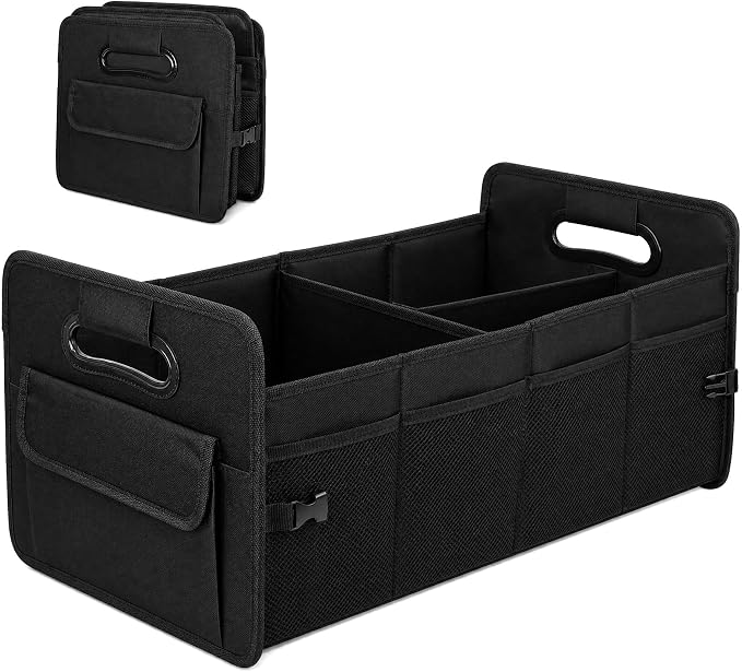 Car Trunk Organizer for SUV, Foldable Waterproof Basket with Front & Side Pockets, Large Capacity Durable Oxford Cloth Storage for Car Organization
