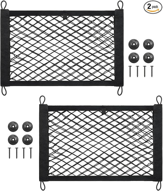 2 Pcs Small Cargo Net, 21.6 ×9.8in Car Storage Net Pocket Automotive Cargo Nets Stretchable Cargo Net Storage Mesh Net with 8 Mounting Screws and Hooks Cargo Netting for SUV Car Truck