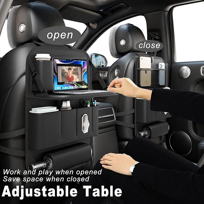 XDV Car Seat Organizers,Multi-functional Back Seat Protectors, Storage Pouches, Child kicking prevention and Tray Holders (for Cars, Kids, Seat Back and Rear Seats) (Black, 2 Pcs)