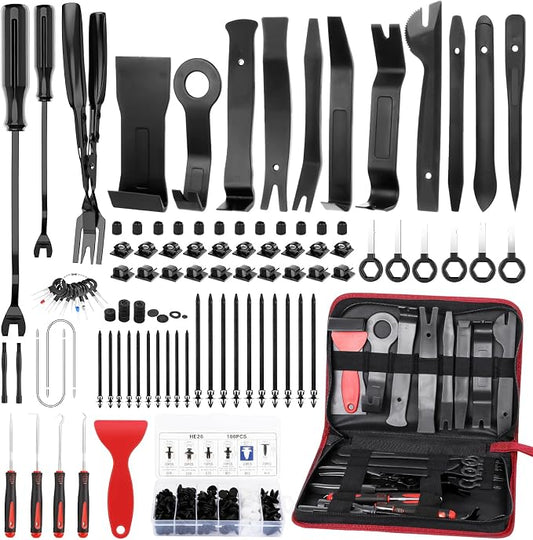 GLK 248pcs Trim Removal Tool, Pry Tool, Door Panel Radio/Stereo Terminal Removal Tool Kit, Fasteners Remover, with Car Retainer Bumper Clips,Automotive Hook Set, Black