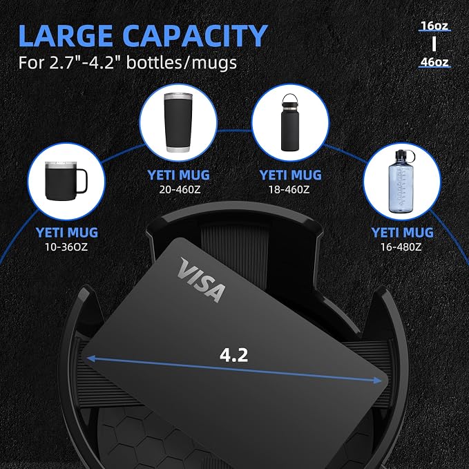 DYLEN Car Cup Holder Expander with Adjustable Base, Fits 16–46oz Bottles | Expandable Base Fits 2.5"–3.8" Cup Holders; Secures Yeti, Owala 16–46oz Bottles; 99% Phones; Anti‑slip Tabs Prevent Spills