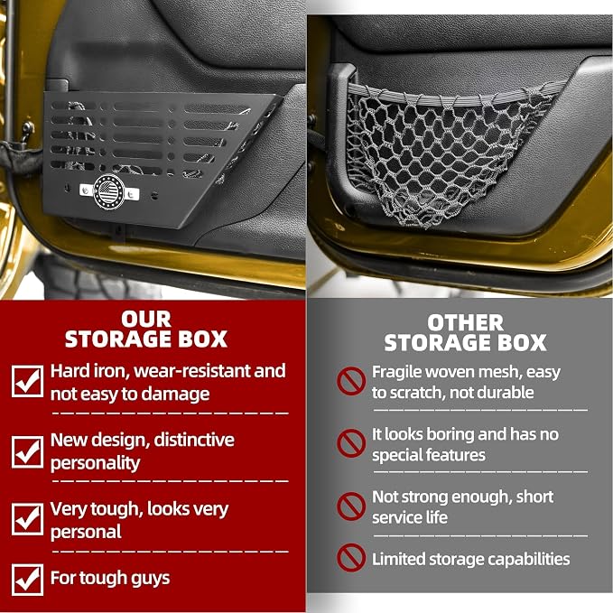Metal Front Door Storage Box for Jeep Wrangler JK JKU 4XE 2011-2018 & Gladiator JT 2011-2018 Interior Storage Expansion Door Storage Side Pockets Insert Organizer Accessories (2-Pcs)