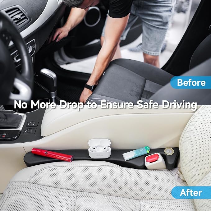 Car Seat Gap Filler Set of 2, Seat Side Gap Filler Fill Gap Between Seat & Console with Double-Sided Textured Design Soft Foam For Car SUV Truck, Seat Crevice Blocker Stop Things from Dropping