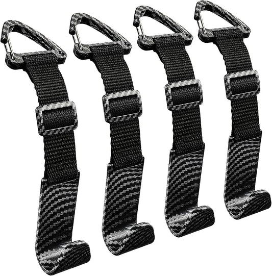 Amooca Headrest Hooks for Car Adjustable 4 Pack Vehicle Seat Back Organizer Storage Hanger Holder for Purse Bags Universal Fit with Clip Black Carbon Fiber