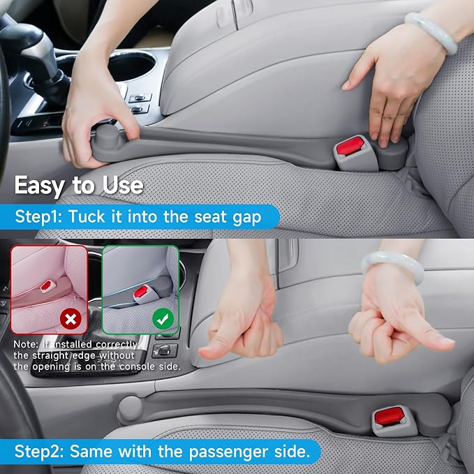 Car Seat Gap Filler Set of 2, 3IN1 Seat Side Gap Filler Plug with Storage Slot & Hook Function, Soft Foam Universal Fit Car SUV Truck Fill Gap Between Seats Console Organizer（Narrow Carbon Gray）
