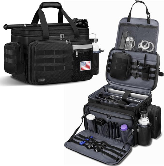 Patrol Bag Law Enforcement, Extra Large Police Gear Bag for Car Front Seat Organizer with a MOLLE Pouch & 15.6In Laptop Layer, Multiple Compartments Police Duty Bags Fit Passenger Seat, Pure Black