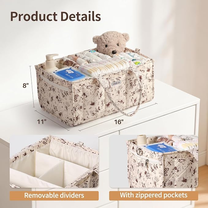 Cute Cartoon Animal Prints Baby Diaper Caddy Organizer, Diaper Bag Storage Basket for Newborn Essentials Must Haves Baby Shower Gifts, Black White Large