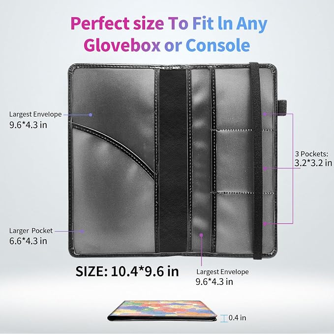 Car Registration and Insurance Holder,PU Leather Car License Document Insurance and Registration Card Holder Men Women Vehicle Glove Box Organizer Auto Accessories-Retro 70s Floral Checkered