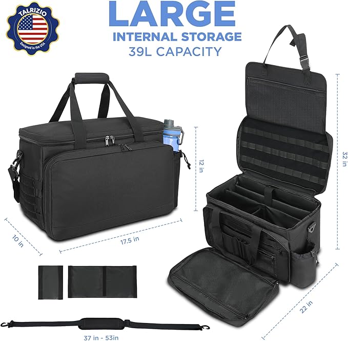Patrol Bag Law Enforcement Car Front Seat Organizer, 17" Laptop Sleeve, MOLLE, Cup Holder, Water Resistant, Multiple Pocket Tactical Police Gear and Duty Bag